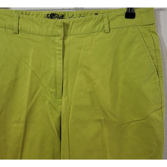 Kim Rogers Lime Green Flat Front Capri Pants 10P Lightweight Belt Loops Pockets - Picture 3 of 5